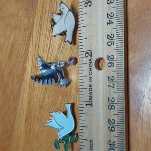 Lot Of 3 Peace Dove Lapel Pins Enamel Crystal Silvertone